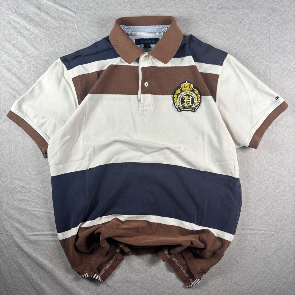 Vintage Brown Tommy Hilfiger Colorblock Rugby Polo Shirt – Size L